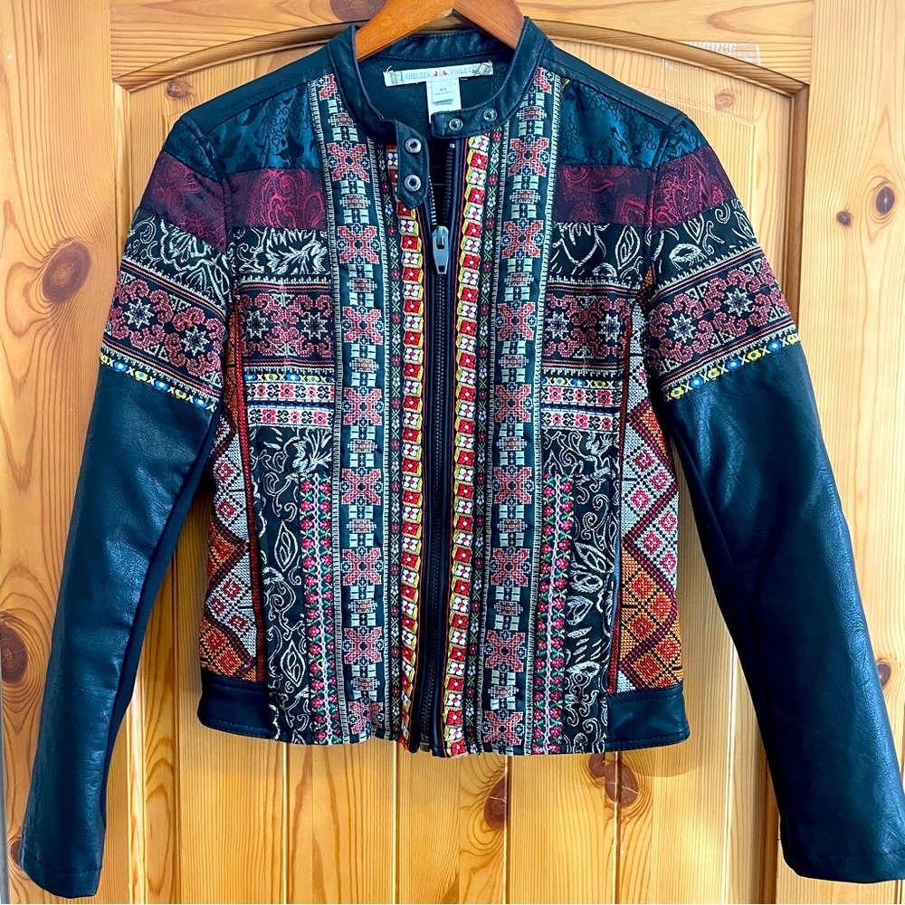 Chelsea & Violet Embroidered Vegan Leather Jacket XS